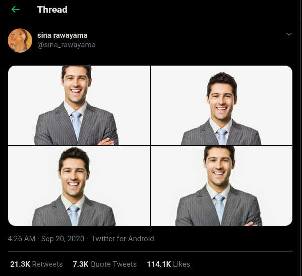 Aperçu des quatre images twitter, chacune montrant un homme blanc